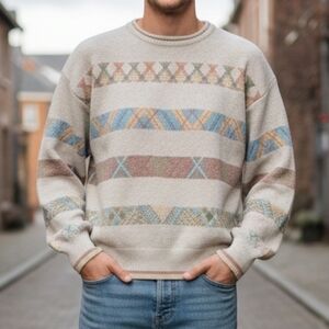 VTG Florence Made in Italy Geometric Pastel Knit Sweater - L/XL